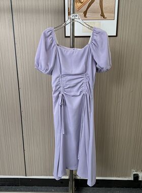 2005撤柜AL抽褶夏季女装气质泡泡长款连衣裙修身裙子