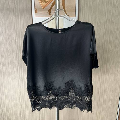 0918品牌撤柜剪标新款女装欧货蕾丝拼接圆领宽松上衣短袖