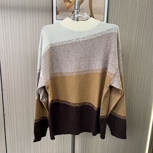 3069撤柜cg大码毛衣拼色秋冬新款高领针织衫打底上衣洋气宽松