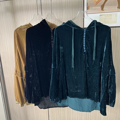 111-36品牌撤柜ST时尚女装新款丝绒百搭休闲设计款气质上衣