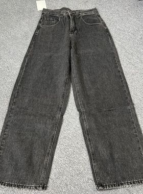 0843撤柜复古灰色直筒高腰垂感新款裤子学生牛仔裤宽松秋冬