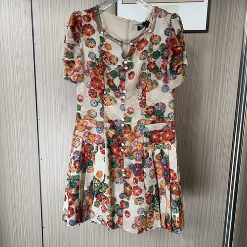 5481品牌撤柜CH设计款花色连衣裙夏装新款褶皱裙子