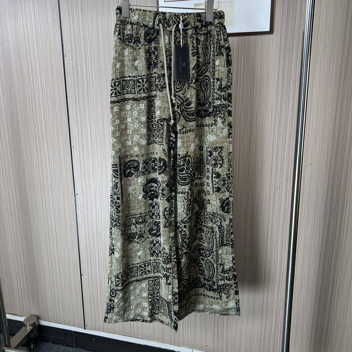 141品牌专柜撤货CH女装夏季阔腿裤新中式国风复古印花松紧休闲裤