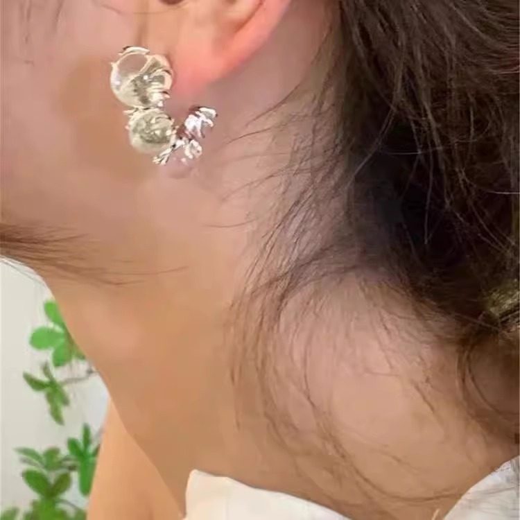 美洋同款设计透明珠水晶c型耳环ins小众高级感S925银针耳钉女夏季