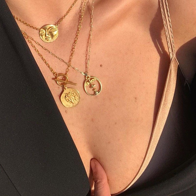 法式复古小众设计师品牌同款铜镀24K金高级感古罗马战场金币项链