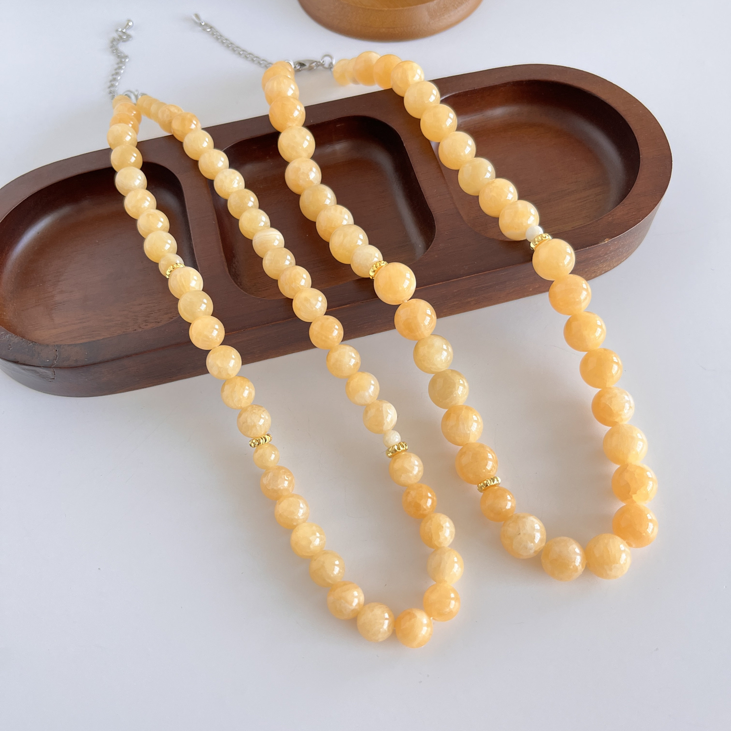 丹麦博主ins风lie同款推天然米黄圆珠串珠项链女度假风小众设计