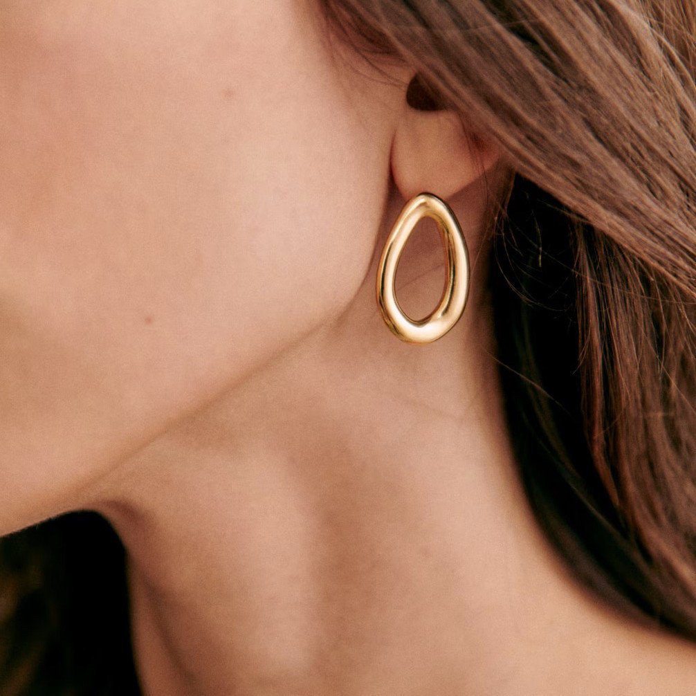 天然巴洛克淡水珍珠异形耳钉女金属海螺高级感精致轻奢小众耳饰品