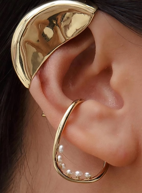 欧美时尚水滴天然珍珠耳环女无耳洞时尚简约米珍珠无耳洞耳骨夹