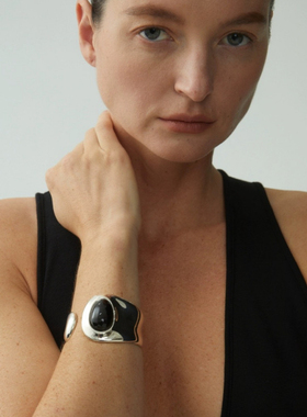 欧美风新款黑色玛瑙开口手镯女时尚个性高级感小众设计气质手环潮