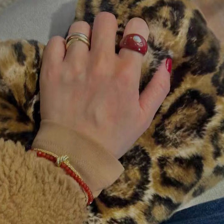 欧美复古红色珐琅滴釉戒指女小众设计高级感食指戒时尚个性手饰