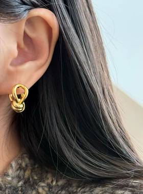 欧美时尚金色扭结耳钉耳环打结绳结耳饰通勤日常极简小众简约百搭