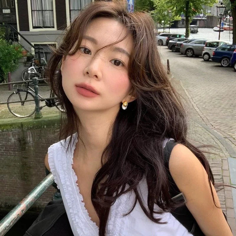 fever同款拼色耳钉复古小众质感拉丝秋季新款水滴金属简约耳环女