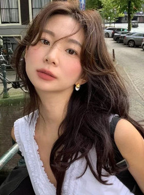 fever同款拼色耳钉复古小众质感拉丝秋季新款水滴金属简约耳环女