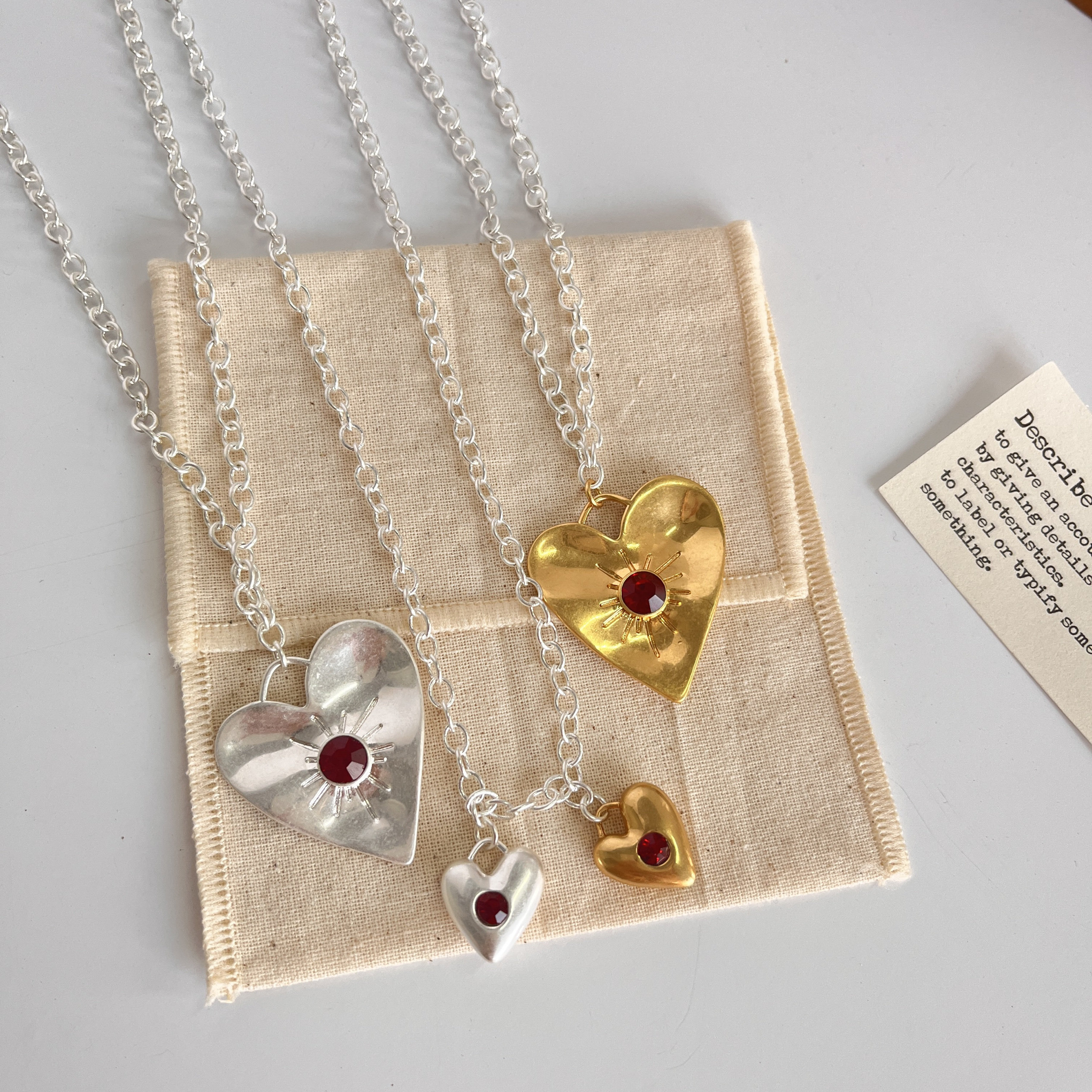 Picniq*光芒爱心双心红石镶嵌项链女小众设计百搭气质毛衣链新款