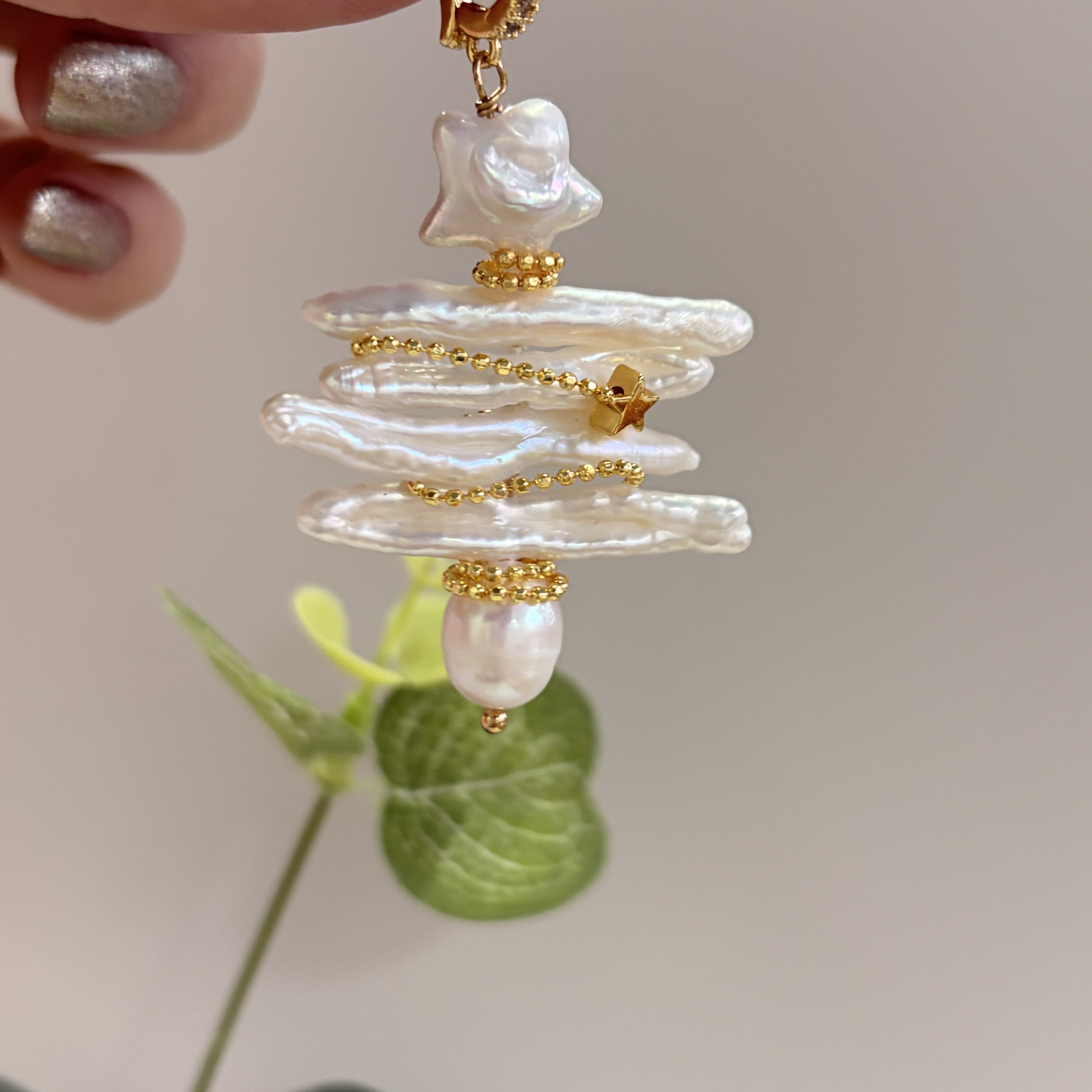 天然巴洛克珍珠珠圣诞树组合项链女豆豆链爆闪万能扣百搭毛衣链