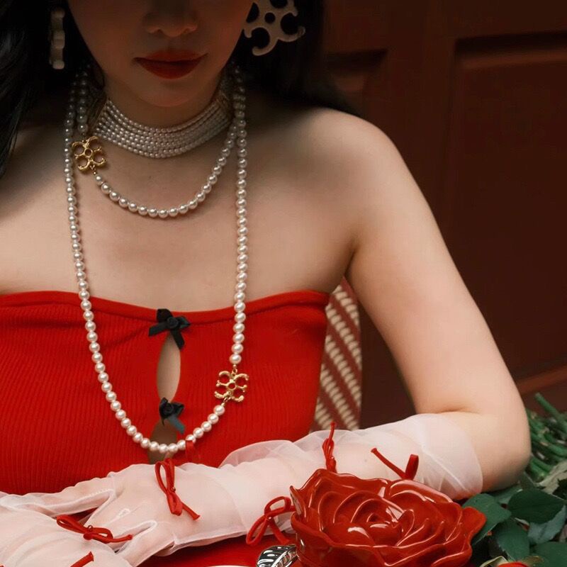 博主同款大logo珍珠项链轻奢高级感毛衣链百搭气质时尚锁骨链耳钉