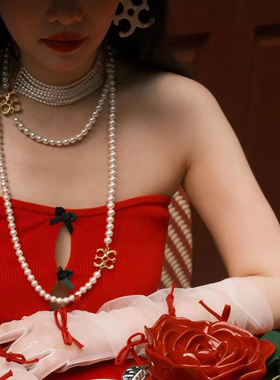 博主同款大logo珍珠项链轻奢高级感毛衣链百搭气质时尚锁骨链耳钉