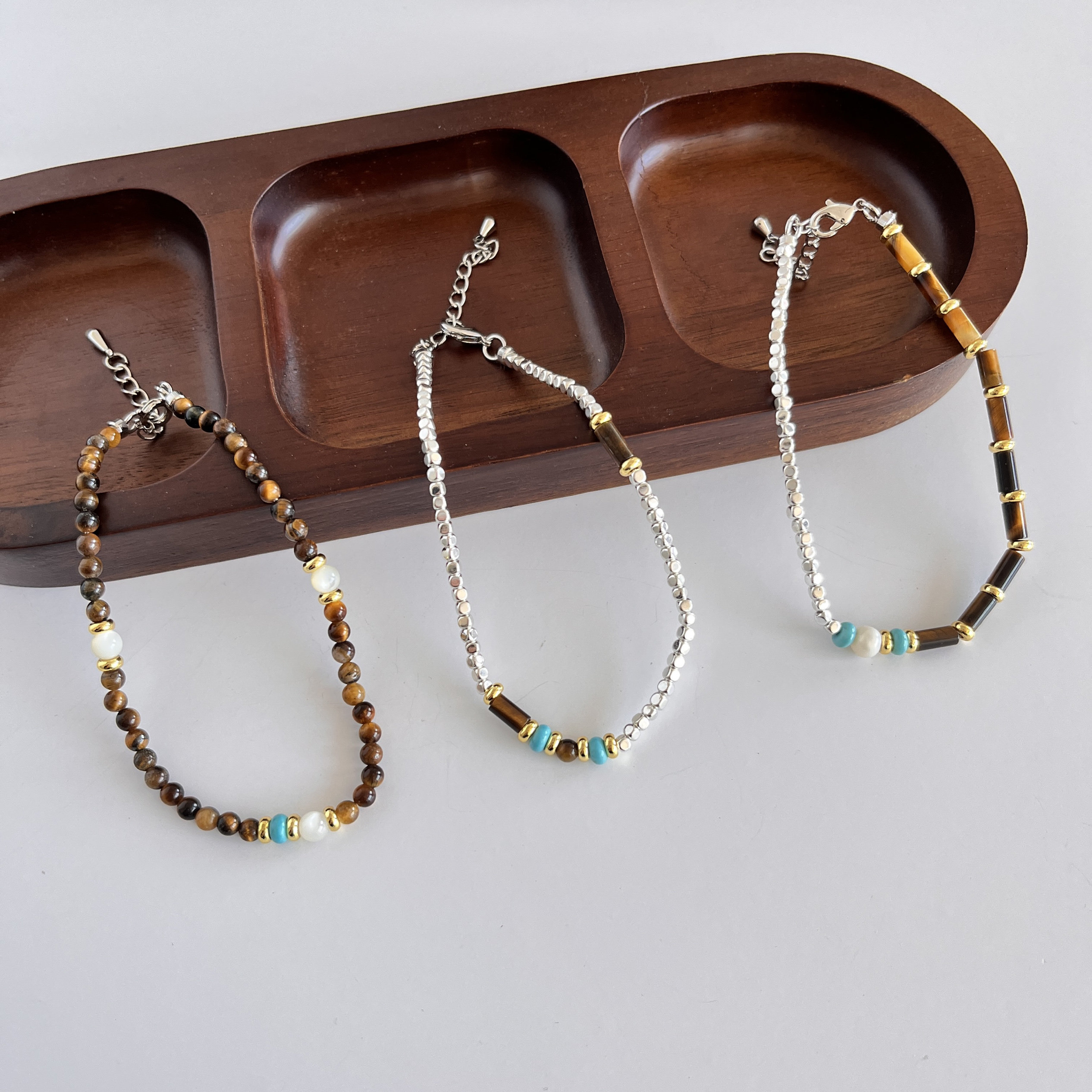 碎银子美拉德穿搭天然虎眼石珍珠手链女轻奢小众高级感2025新款