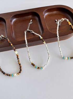 碎银子美拉德穿搭天然虎眼石珍珠手链女轻奢小众高级感2025新款