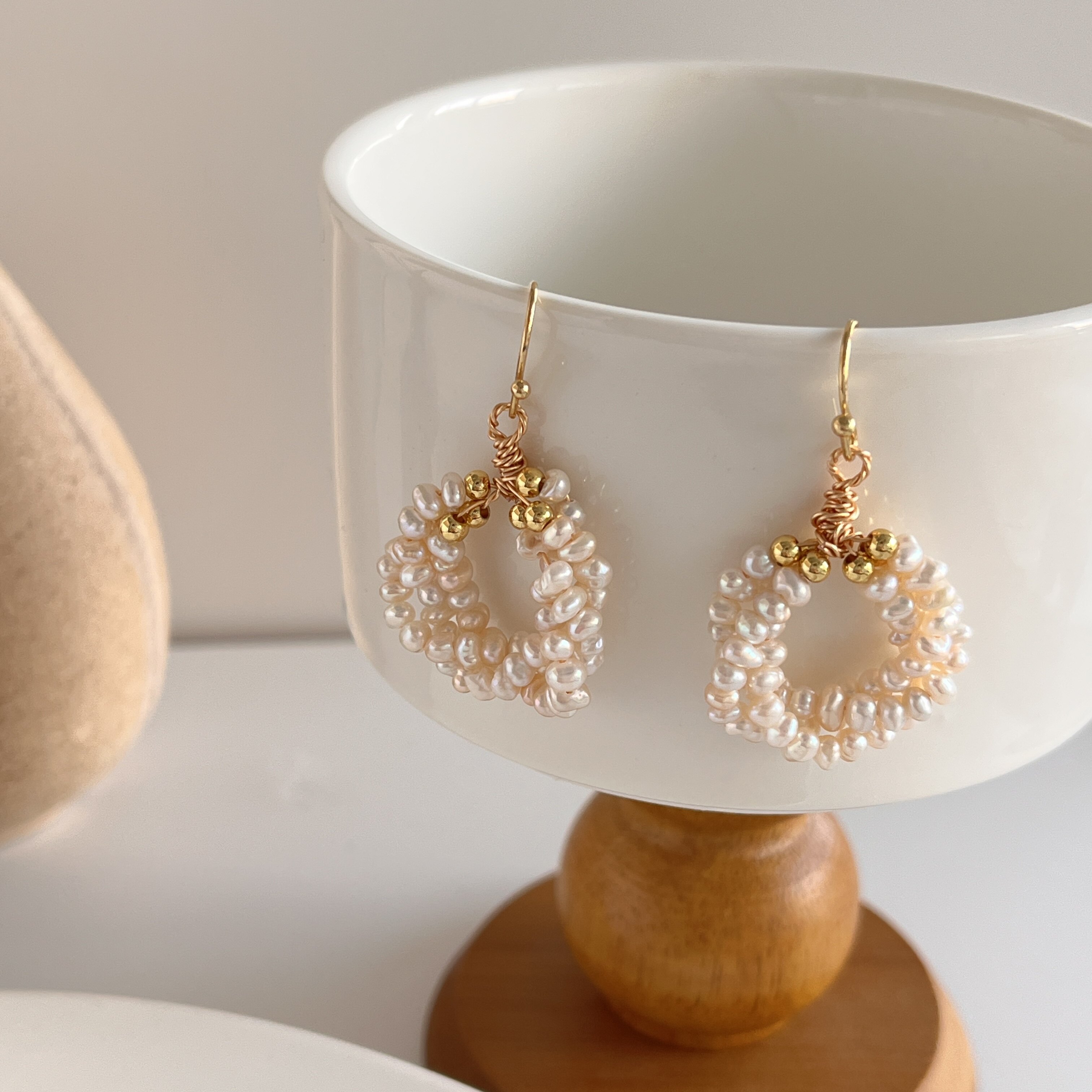 天然巴洛克强光小米珍珠手作耳环女气质优雅法式小香风复古耳钩