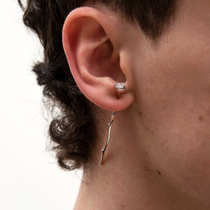 ins风玫瑰花干枯925银针男女耳钉