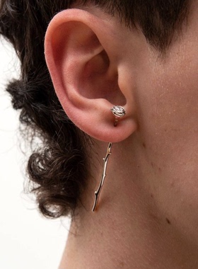 ins玫瑰花耳钉复古个性小众性冷淡风干枯花枝长款925银针男女中性