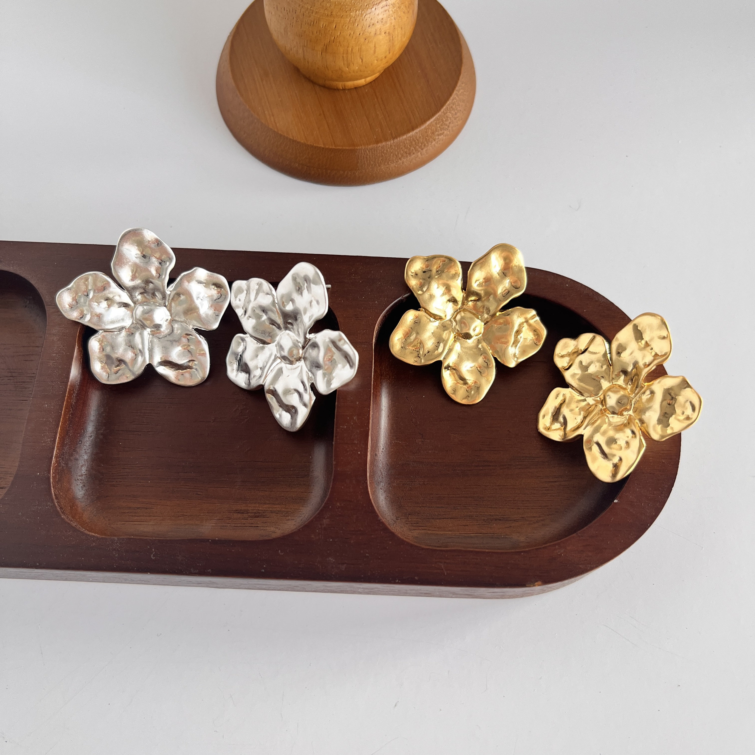 花神系列立体大花朵造型耳钉小众设计高级感金银双色耳环戒指项链