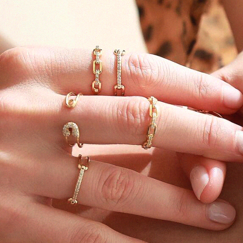 ins链锁锆石戒指女叠小众设计