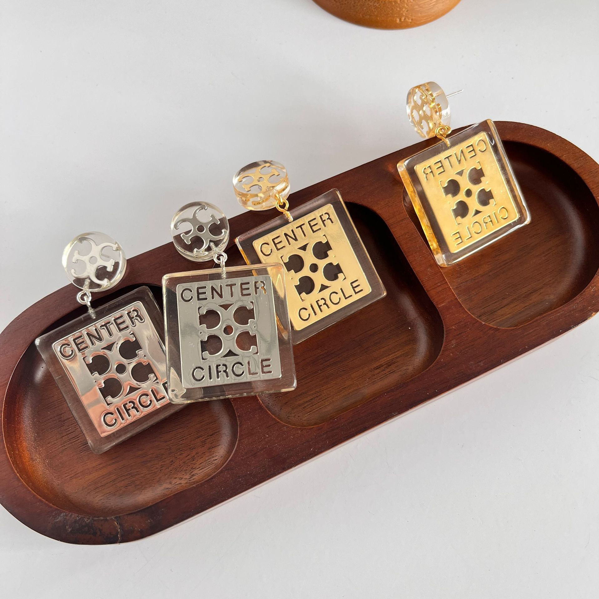 圆心树脂手工夹心大方块耳坠轻奢小众设计高级感时尚百搭耳饰女