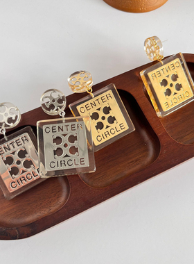 圆心树脂手工夹心大方块耳坠轻奢小众设计高级感时尚百搭耳饰女