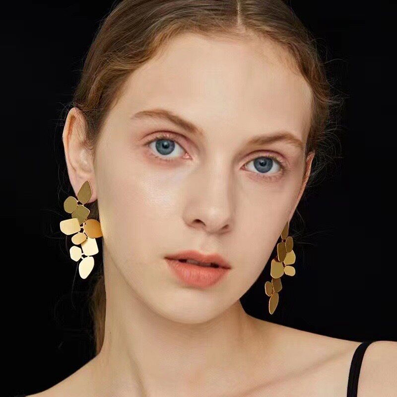 张萌同款欧美ins耳环钉长款女夸张不规则设计可拆卸复古做旧耳环