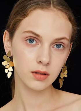 张萌同款欧美ins耳环钉长款女夸张不规则设计可拆卸复古做旧耳环