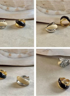 欧美时髦金属铜镀18k真金撞色滴釉开口指环复古个性时尚戒指
