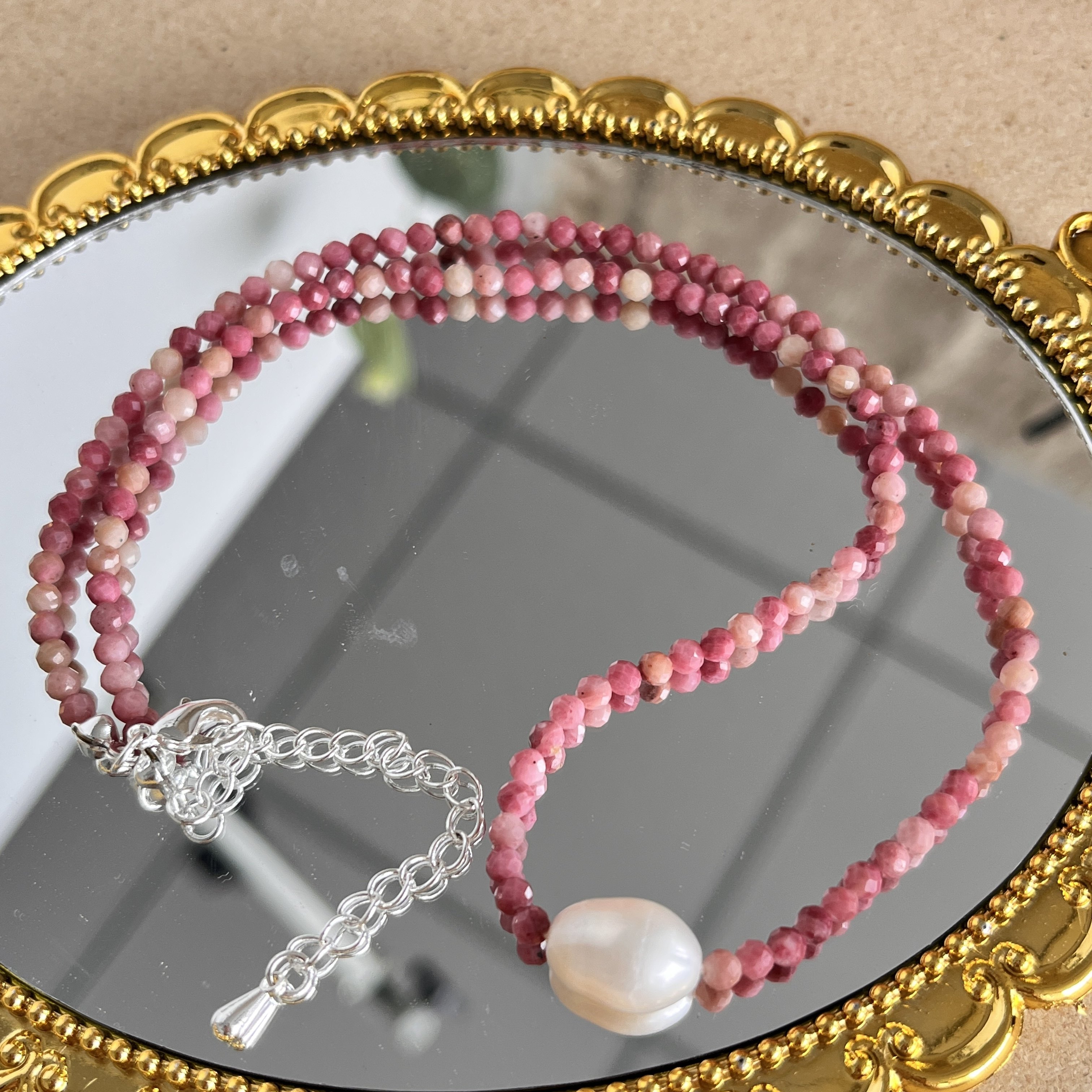 天然红纹石淡水珍珠串珠手链项链女小众设计轻奢复古高级感锁骨链