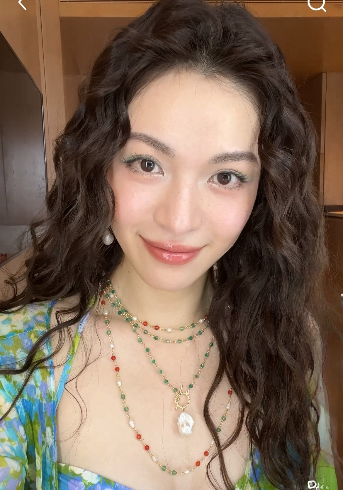 钟楚曦同款天然巴洛克珍珠绿玛瑙串珠长项链女复古ins百搭叠戴风