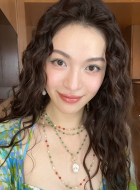 钟楚曦同款天然巴洛克珍珠绿玛瑙串珠长项链女复古ins百搭叠戴风