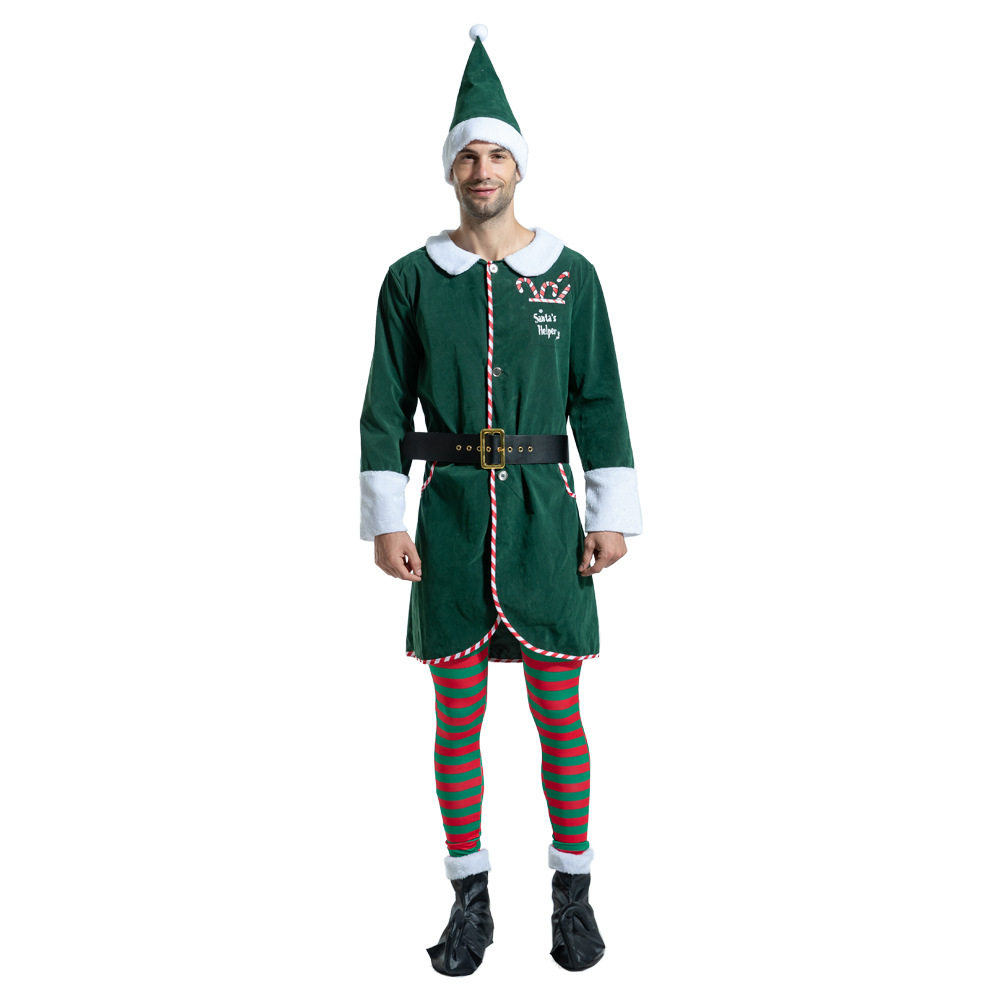 圣诞节派对服装绿色精灵男款套装男装 圣诞老人扮演服饰Xmas elf