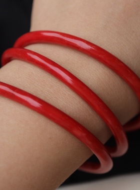 意大利天然红色细条中国红色叮当手镯女款本命年