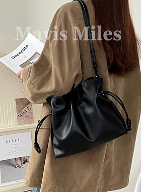 Mavis Miles牛皮福袋包抽绳褶皱垃圾袋小众单肩斜挎包休闲ins584