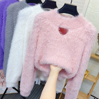 镂空半高领水貂绒毛衣