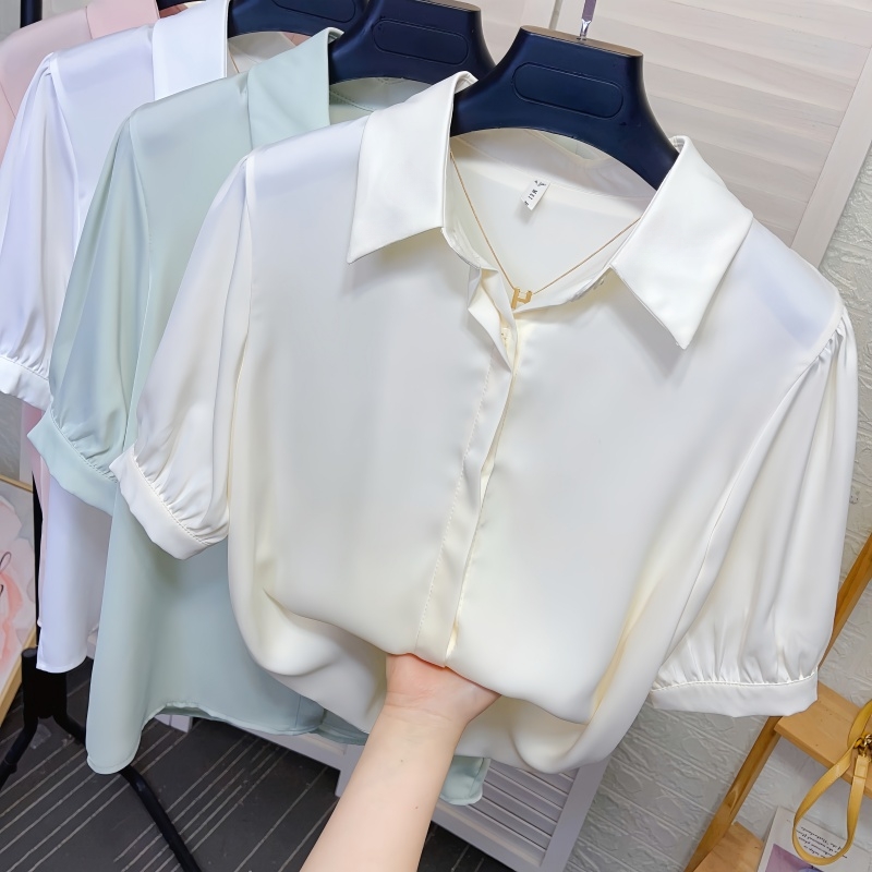 夏季项链翻领短袖雪纺衬衫女