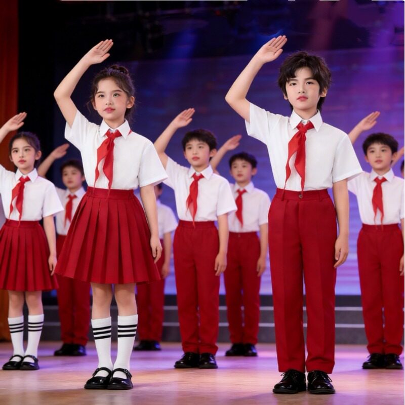 开学季儿童合唱演出服红色小学生爱国诗歌朗诵比赛服装男童女童