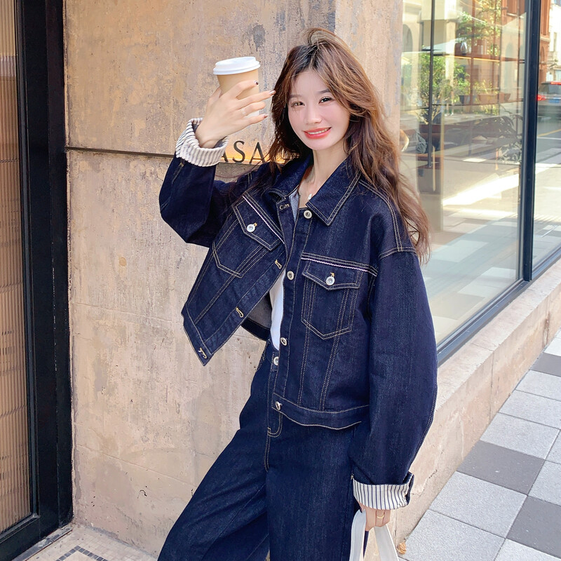 天丝百搭套装休闲牛仔外套阔腿裤两件套上衣P140K188裤子P120K158