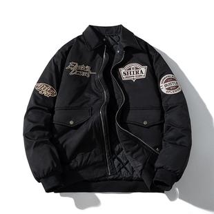 春秋冬季潮牌刺绣飞行员夹克男女士翻领工装外套加厚棒球棉衣服潮