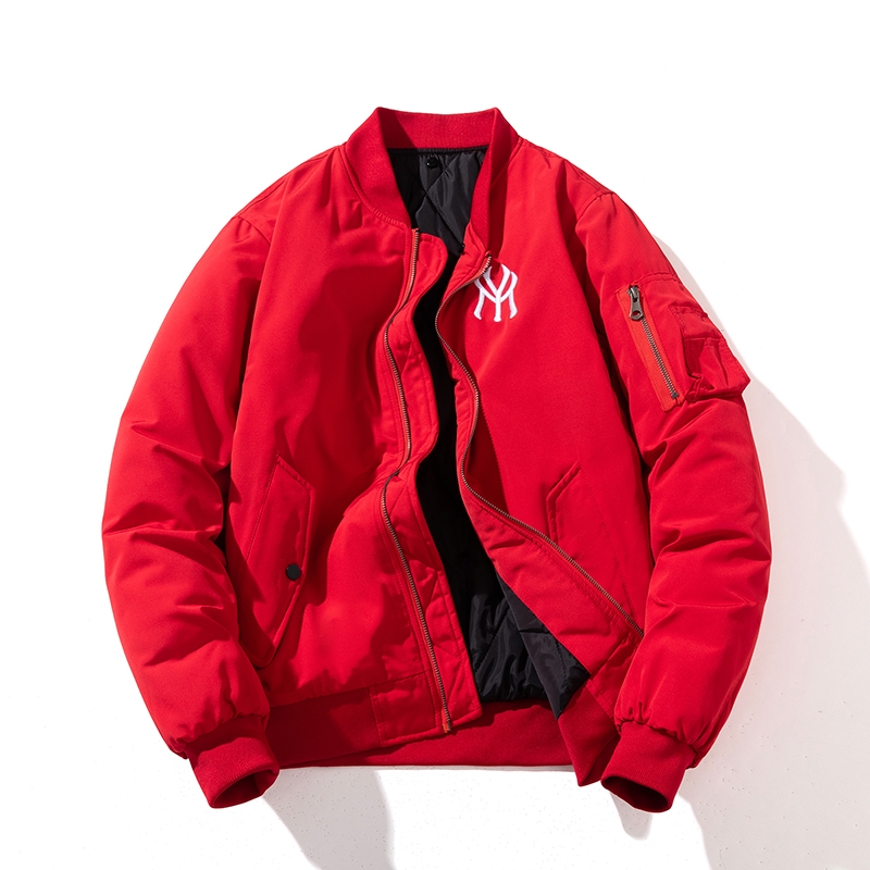 新款春秋冬季潮牌红色棒球服韩版外套飞行员夹克男女情侣加厚棉服