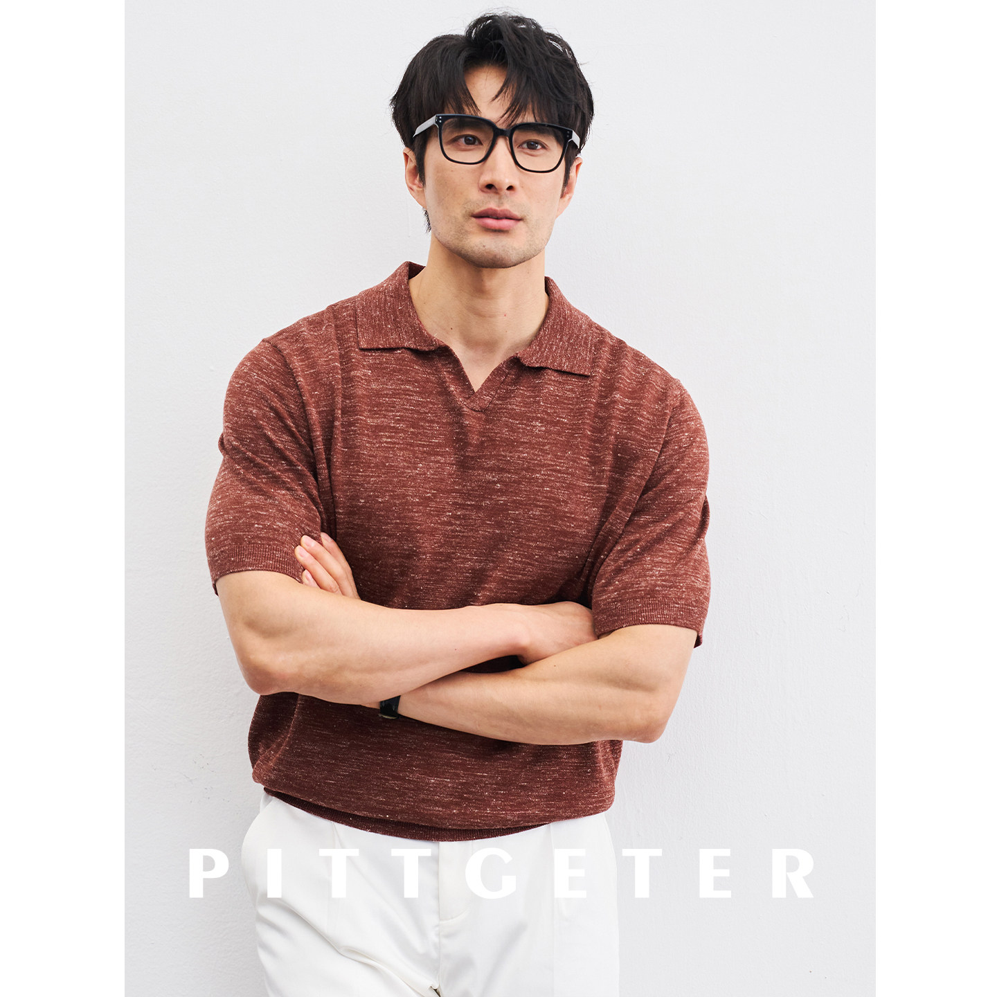 强抗起球好亚麻 老钱双色混织花纱 夏季针织剪刀翻领短袖polo衫男
