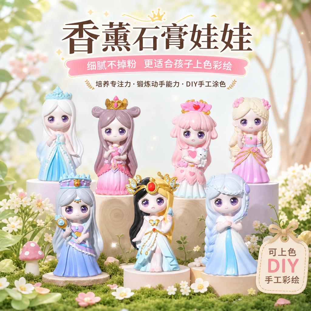 夜萝莉香薰石膏娃娃摆摊批DIY益智网红款涂色儿童玩具摆件白胚