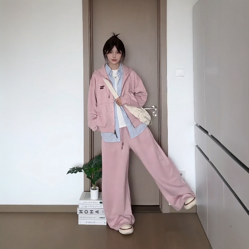 慵懒风少女休闲运动服套装女秋冬气质开衫卫衣长裤学生减龄两件套