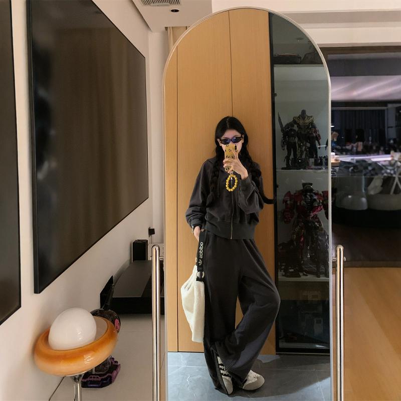 休闲运动服套装女春秋复古炸街卫衣阔腿裤BF风少女减龄宽松两件套