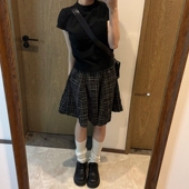 正肩短袖 元 修身 女夏季 格纹半身裙两件套 气少女穿搭休闲运动服套装